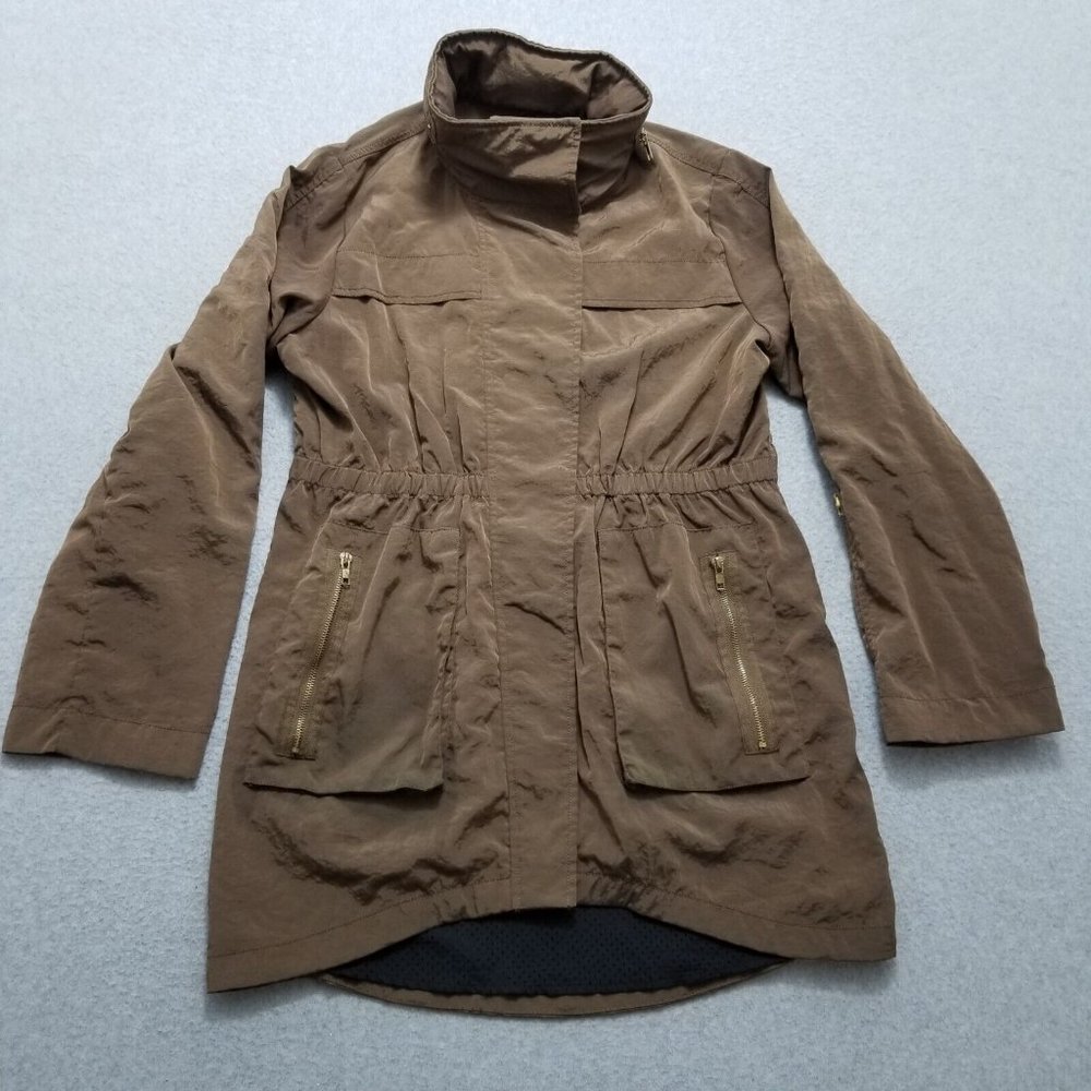 Venezia Milano‎ Jacket Womens Small Brown Zip Snap Pockets Hooded Outdoor